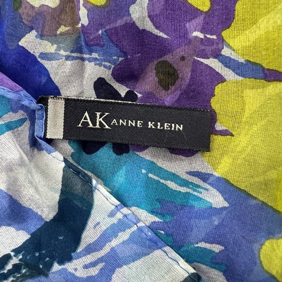 Anne Klein 100% Silk Floral Scarf Multicolor Blue Yellow Purple - Picture 3 of 5